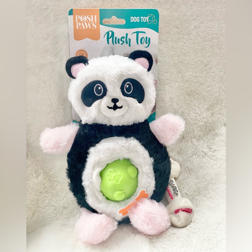 🐶New with tags Panda Plush Dog Toy with Removable Squeaky, Crinkling  Ball.